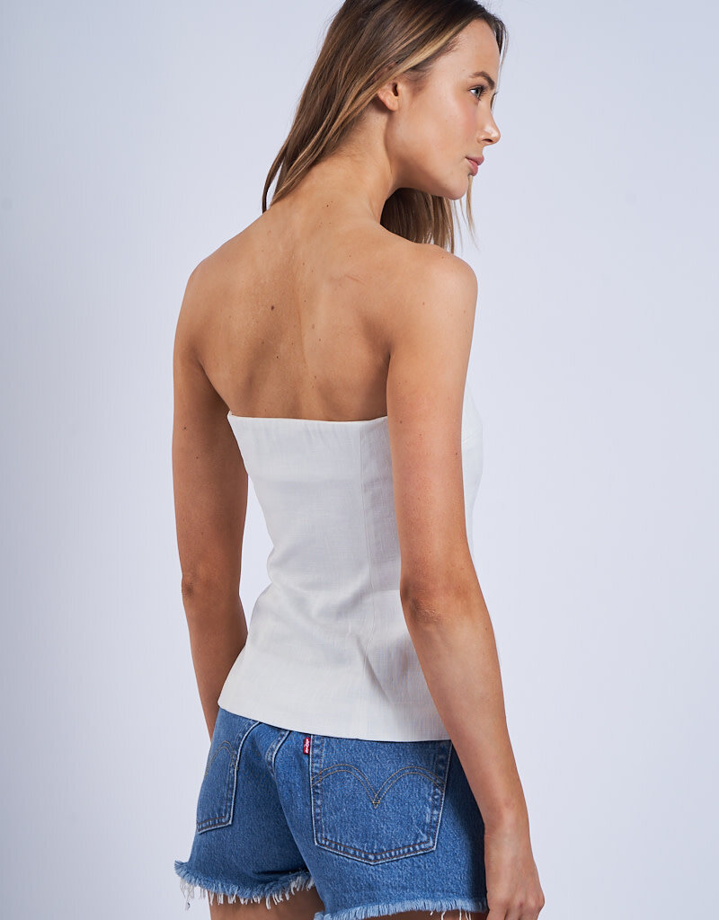 Double Pocket Button Front Strapless Top