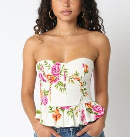 Strapless Floral Ruffle Hem Bustier Top
