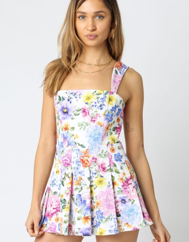 Floral Pleated Skirt Mini Dress
