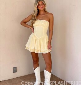 Swiss Dot Strapless Lace Trim Mini Dress