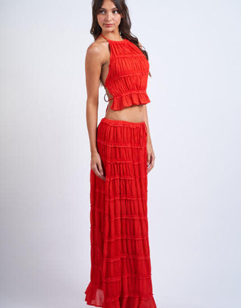 Tiered Crinkle Top and Maxi Skirt Set