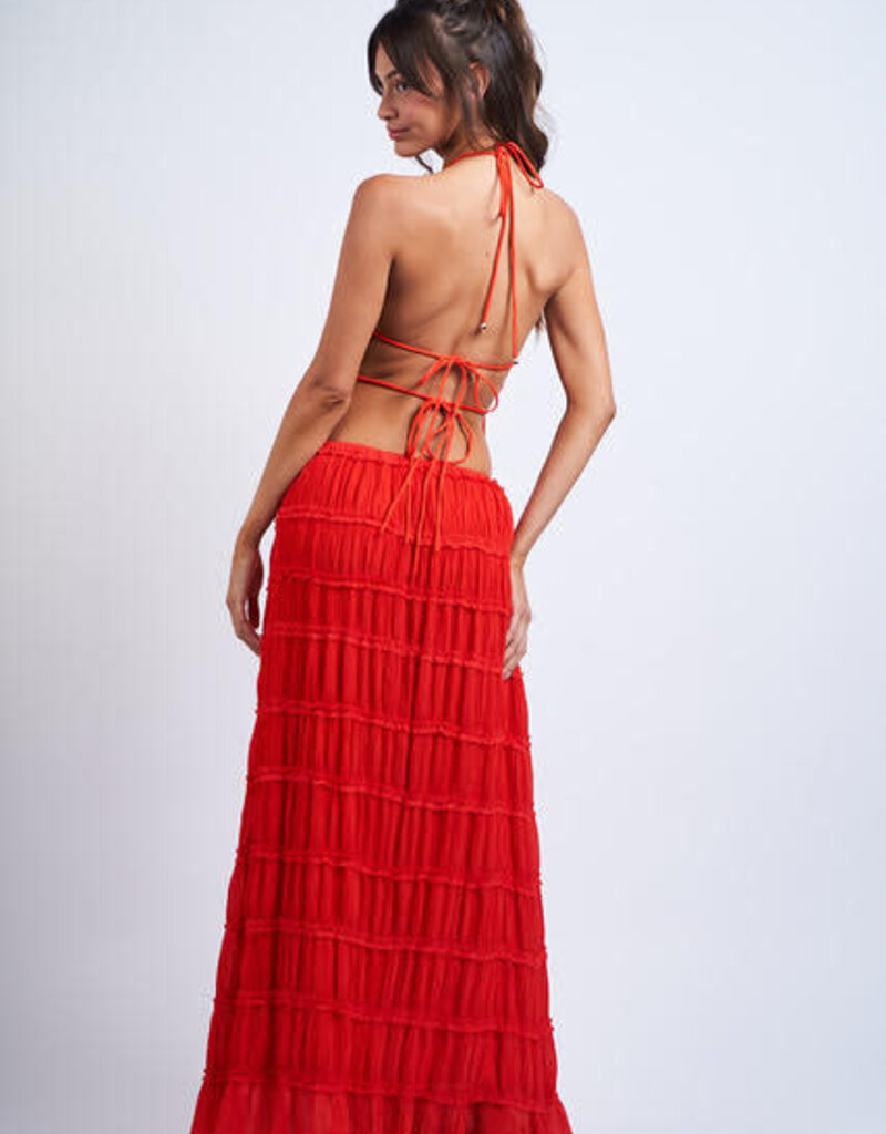 Tiered Crinkle Top and Maxi Skirt Set