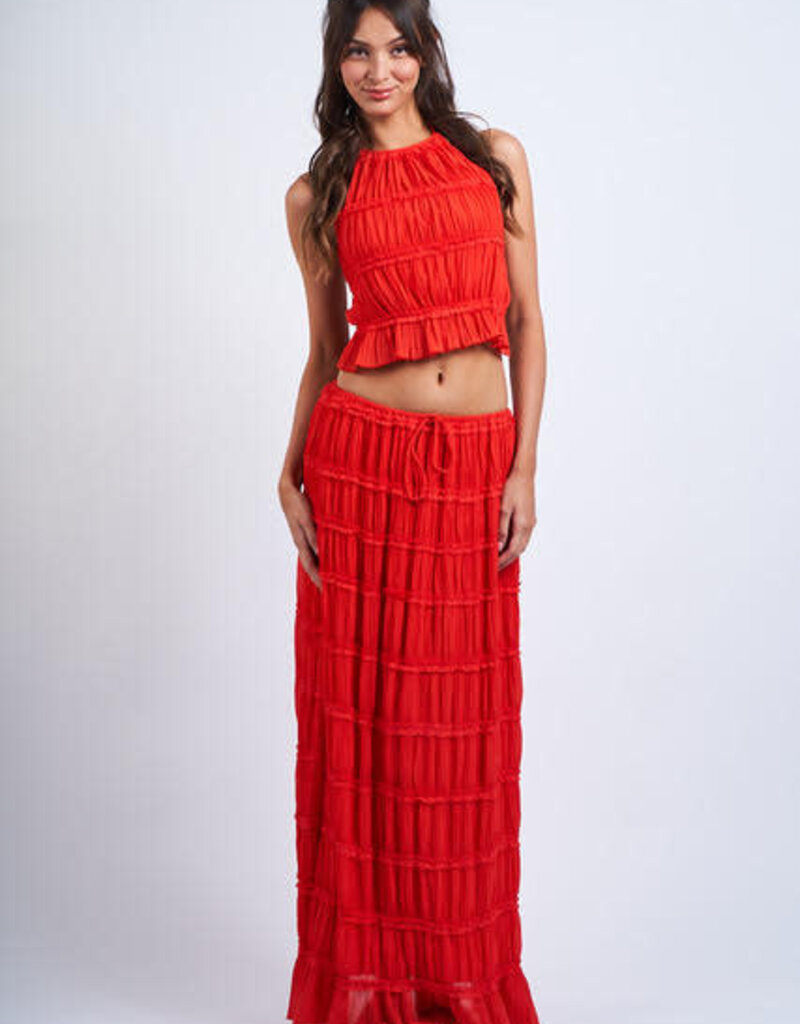 Tiered Crinkle Top and Maxi Skirt Set