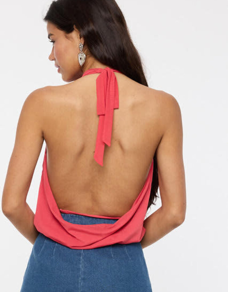 Halter V Neck Back Strap Mesh Top