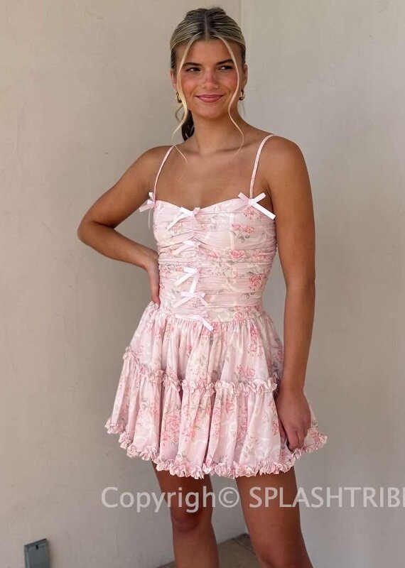 Ivy Floral Bow Accent Mini Dress