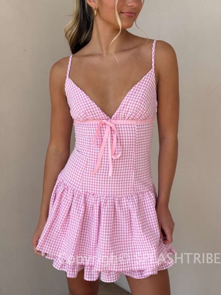 Backless lace up zip-up textured solid lace hem mini dress