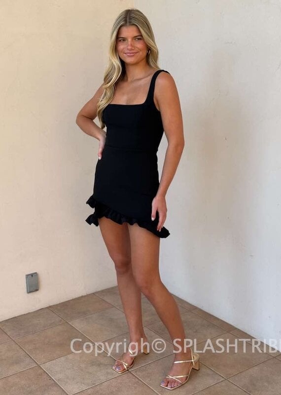 Square Neck Ruffle Hem Mini Dress