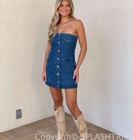 Denim Strapless Button Front Mini Dress