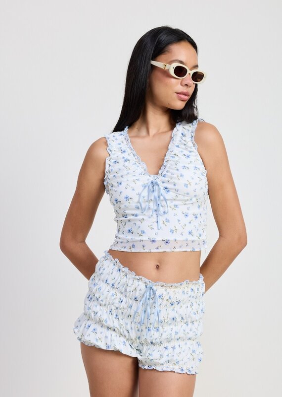 Floral Ruched Top w/ Bow Detail