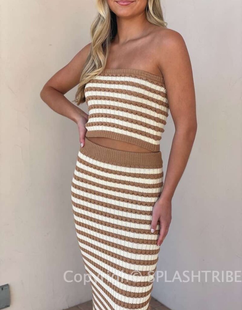 Crochet Stripe Tube Top and Midi Skirt Set