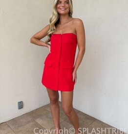 Strapless Button Front Pocket Mini Dress