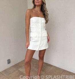 Strapless Button Front Pocket Mini Dress