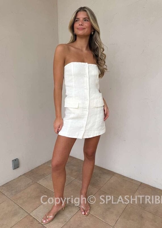 Strapless Button Front Pocket Mini Dress