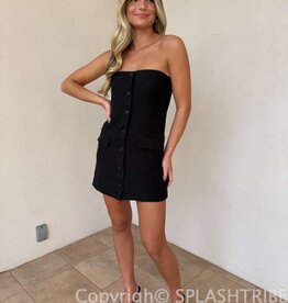 Strapless Button Front Pocket Mini Dress