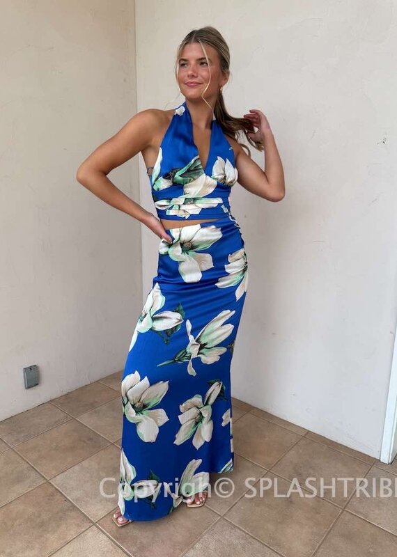 Pleated Waist Floral Halter Top