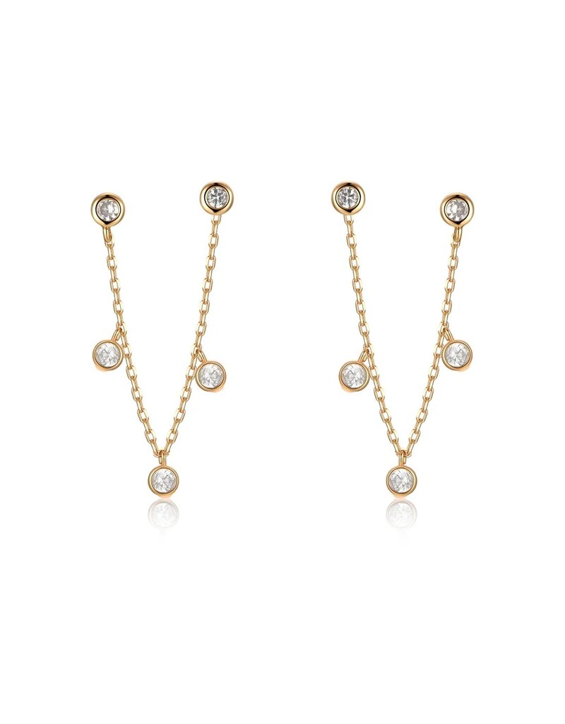 Double Piercing Multi Crystal Dangle Earrings