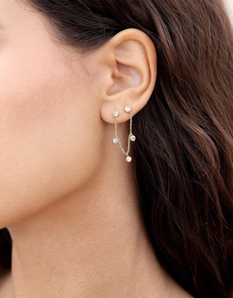 Double Piercing Multi Crystal Dangle Earrings
