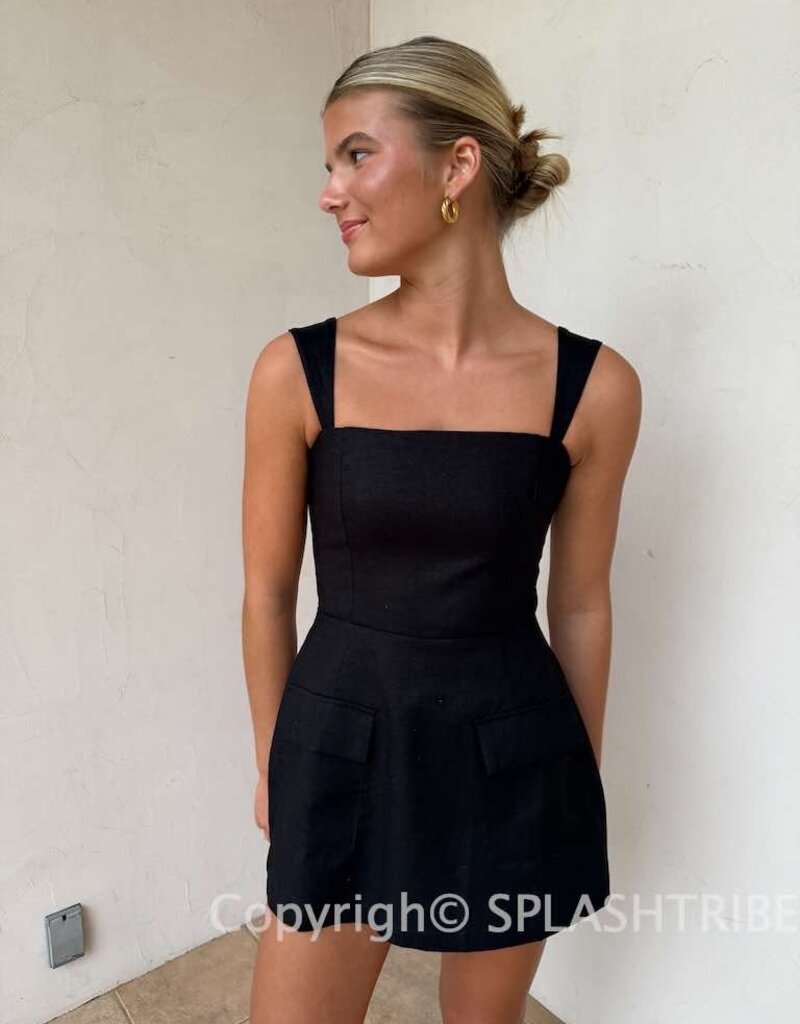 Double Pocket Square Neck Mini Dress
