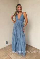 Fabiola Tulle Plunge V Maxi Dress