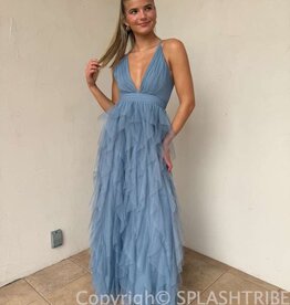 Fabiola Tulle Plunge V Maxi Dress