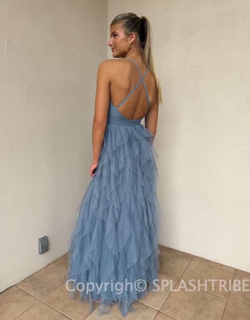 Fabiola Tulle Plunge V Maxi Dress