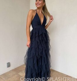 Fabiola Tulle Plunge V Maxi Dress