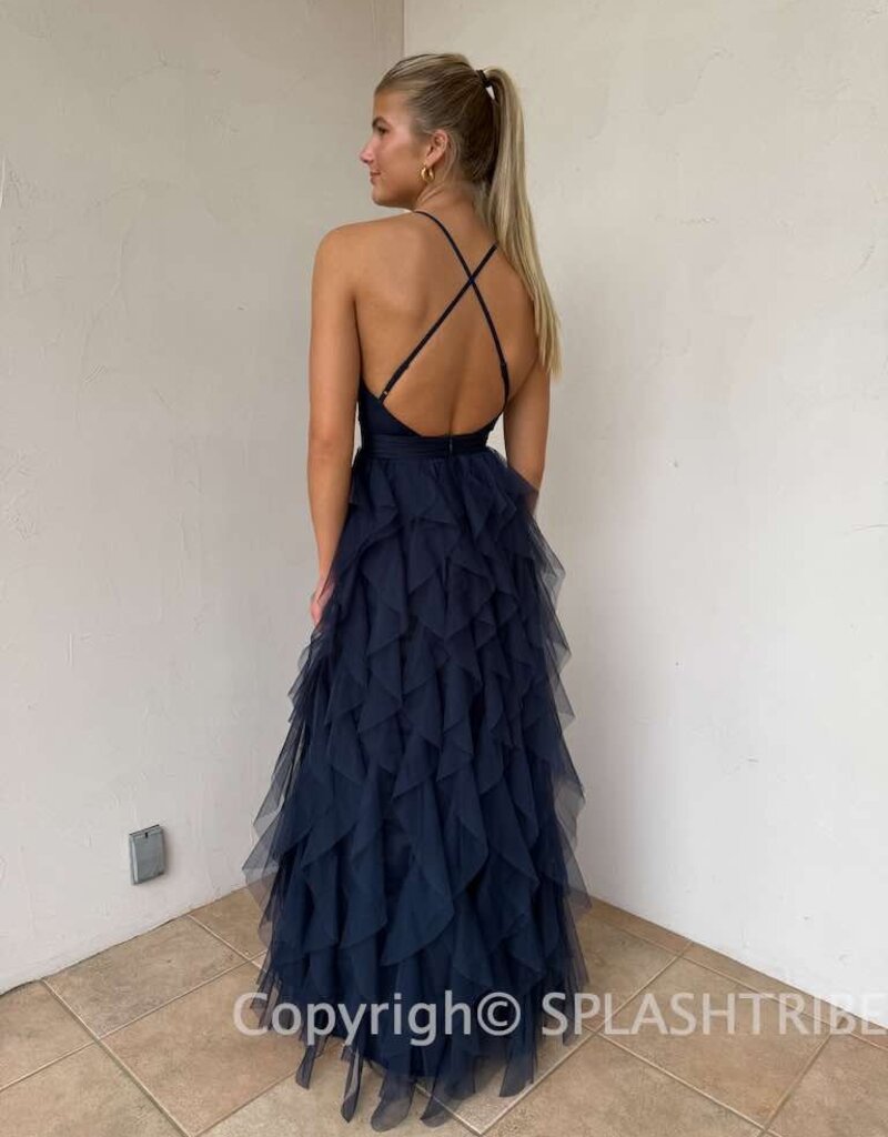 Fabiola Tulle Plunge V Maxi Dress