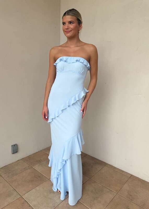 Chiffon Ruffle Strapless Maxi Dress