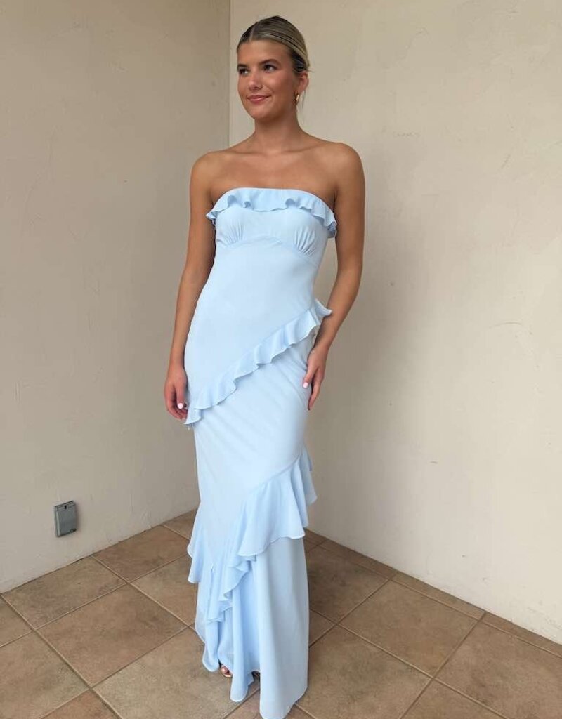 Chiffon Ruffle Strapless Maxi Dress