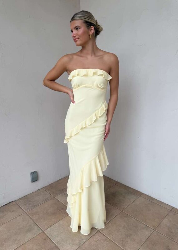 Chiffon Ruffle Strapless Maxi Dress