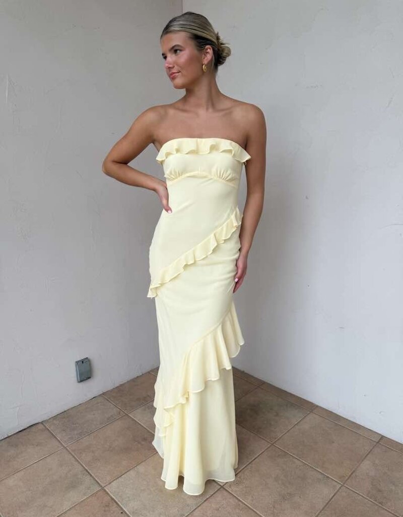 Chiffon Ruffle Strapless Maxi Dress