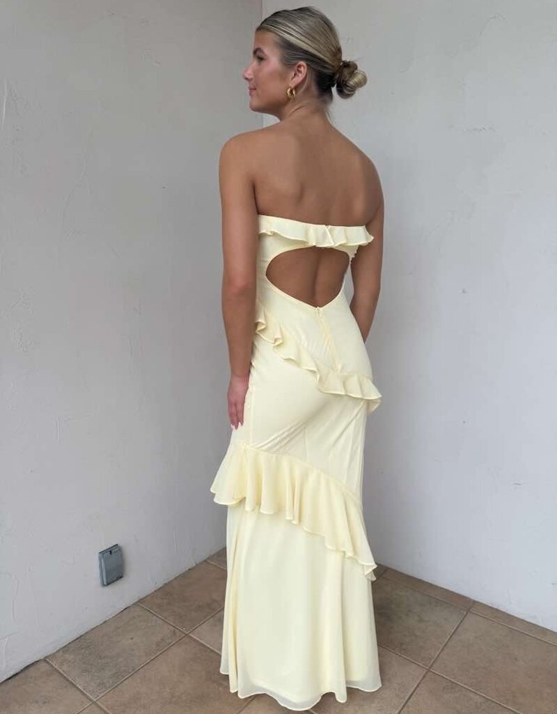 Chiffon Ruffle Strapless Maxi Dress