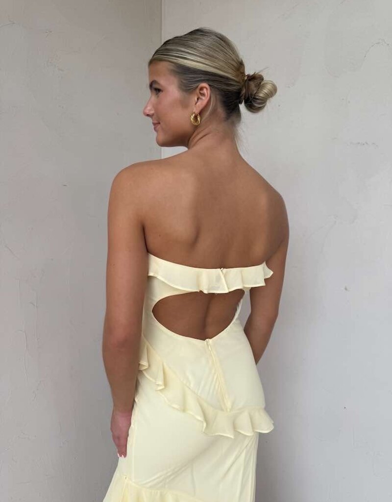 Chiffon Ruffle Strapless Maxi Dress