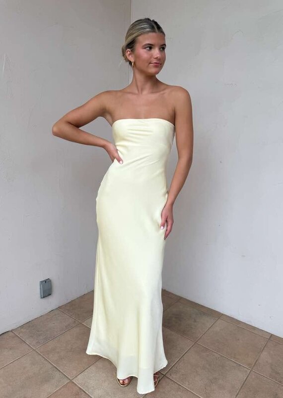 Schmitt Satin Strapless Tie Back Maxi Dress