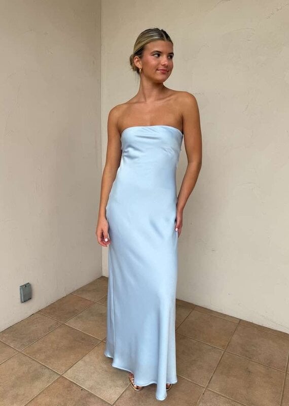 Schmitt Satin Strapless Tie Back Maxi Dress