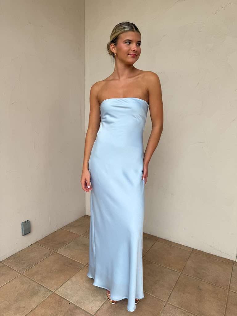Strapless Maxi Dress w/ Side Front Slit & Fabric Tie Belt