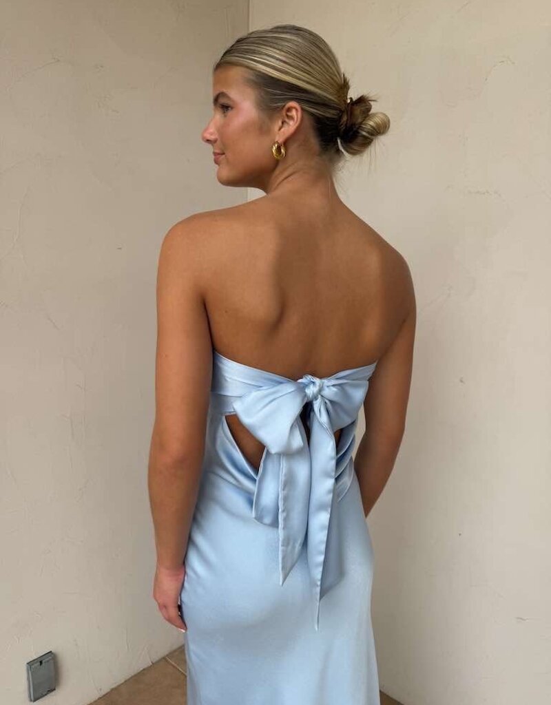 Schmitt Satin Strapless Tie Back Maxi Dress