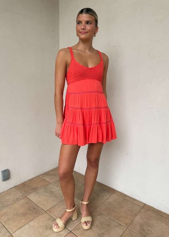 Crochet Bust Scallop Strap Mini Dress