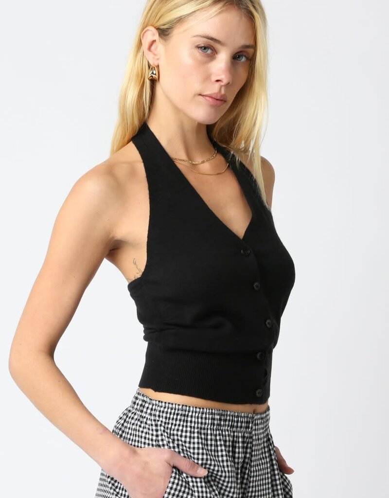Knit Button Front Halter Top
