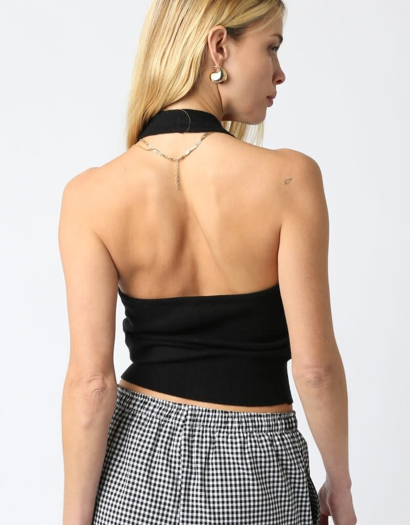 Knit Button Front Halter Top