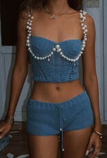 Pearl Trim Crochet Crop Top Short Set