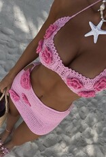 Crochet Bikini Mini Skirt Set With Flowers