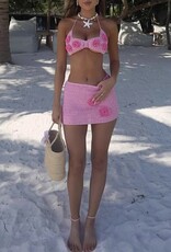 Crochet Bikini Mini Skirt Set With Flowers