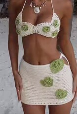 Crochet Bikini Mini Skirt Set With Flowers