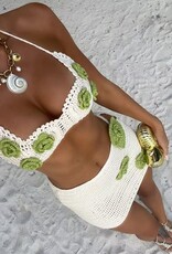 Crochet Bikini Mini Skirt Set With Flowers