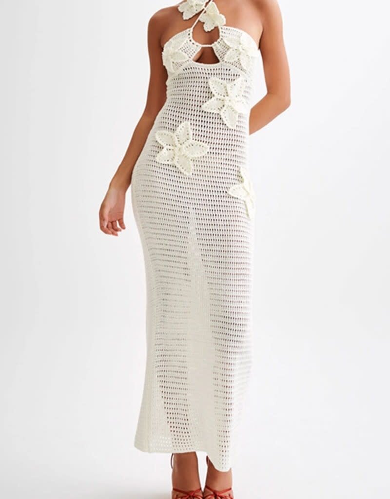 Floral Halter Crochet Maxi Beach Dress