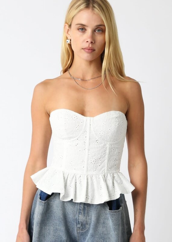 Eyelet Strapless Peplum Bustier Top