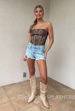Western Floral Embroidered Bustier Strapless Top