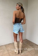 Western Floral Embroidered Bustier Strapless Top