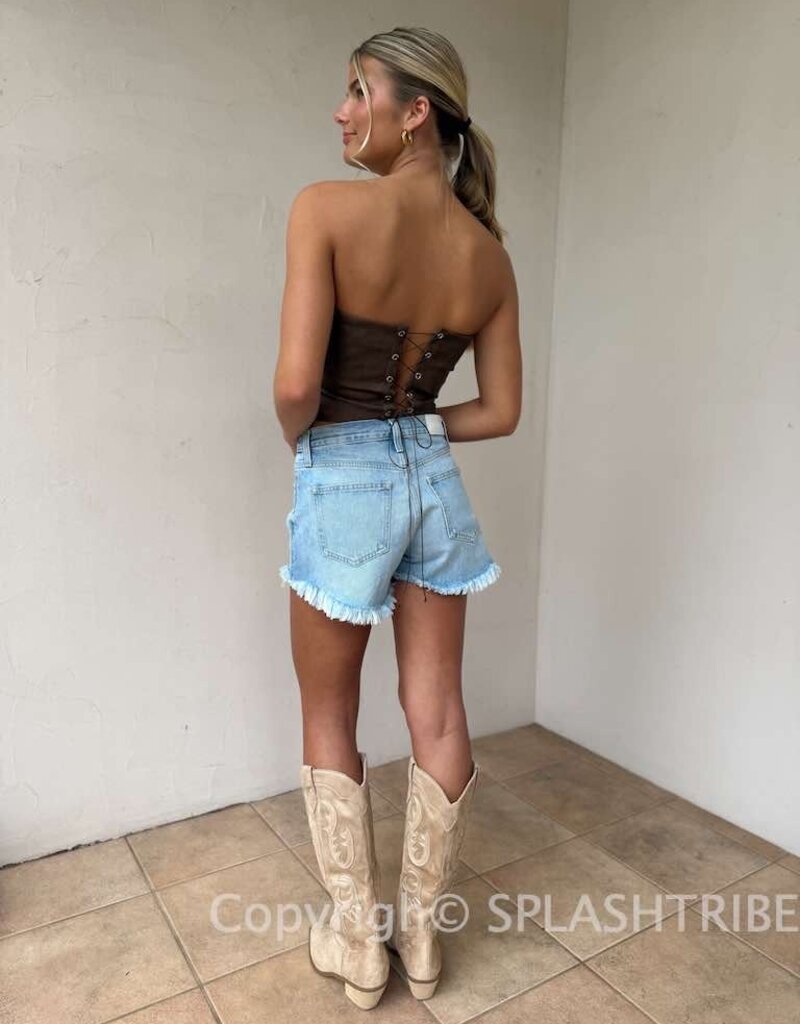 Western Floral Embroidered Bustier Strapless Top